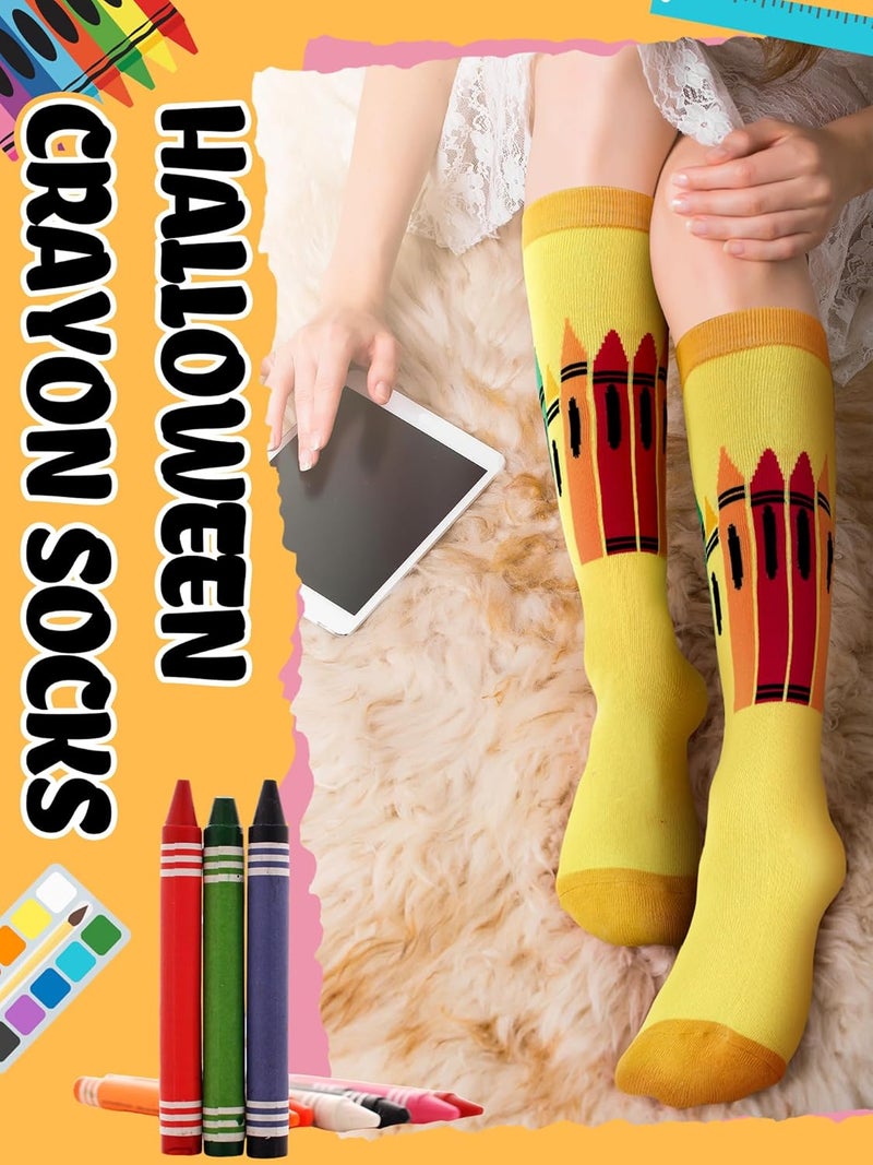 Glitopper 8 Pairs Colorful Crayon Knee High Socks Pencil Crayon Socks for Women Girl Teacher Costume School Supply - Image 5